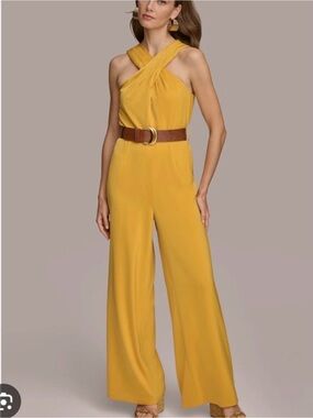 Yellow Cross-Neck Wide-Leg Jumpsuit